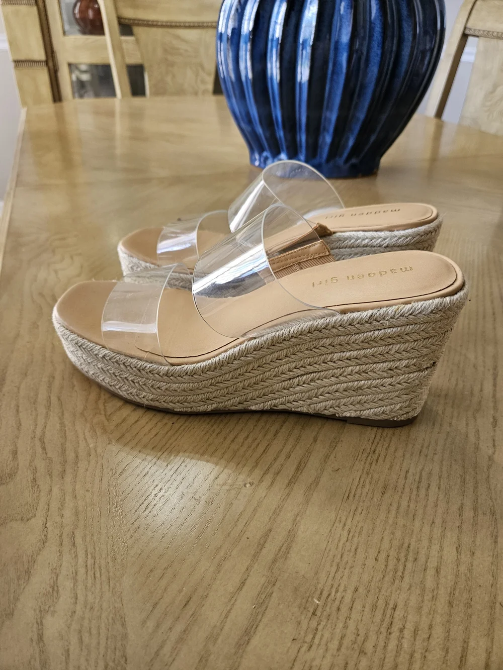 Madden Girl Clear Strap Espadrille Wedge Sandals in Natural